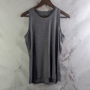 Athleta Tank Top Womens Medium Petite Gray Muscle Breezy Muscle Shirt Crew Neck